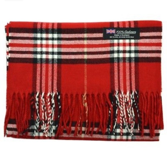 New Bright Red Cashmere Scarf plaid - Picture 1 of 5